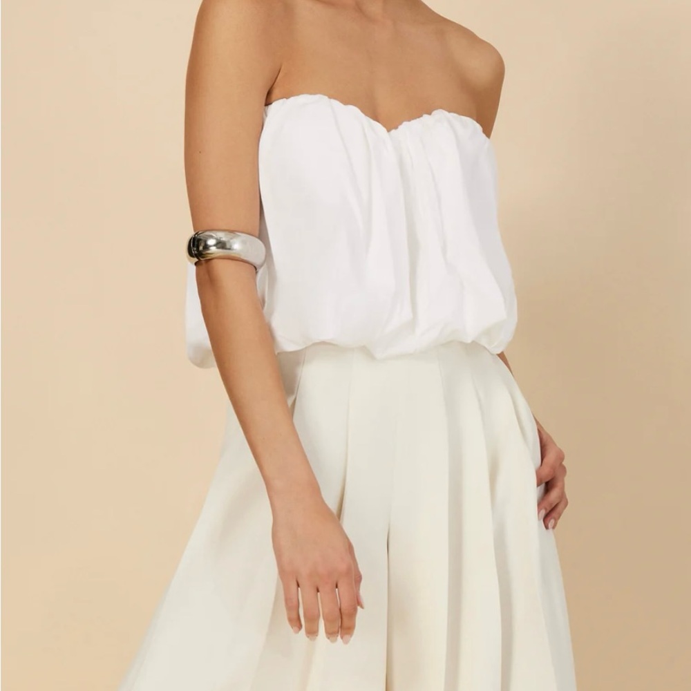 BCBGMAXAZRIA Strapless Cotton Poplin Top
